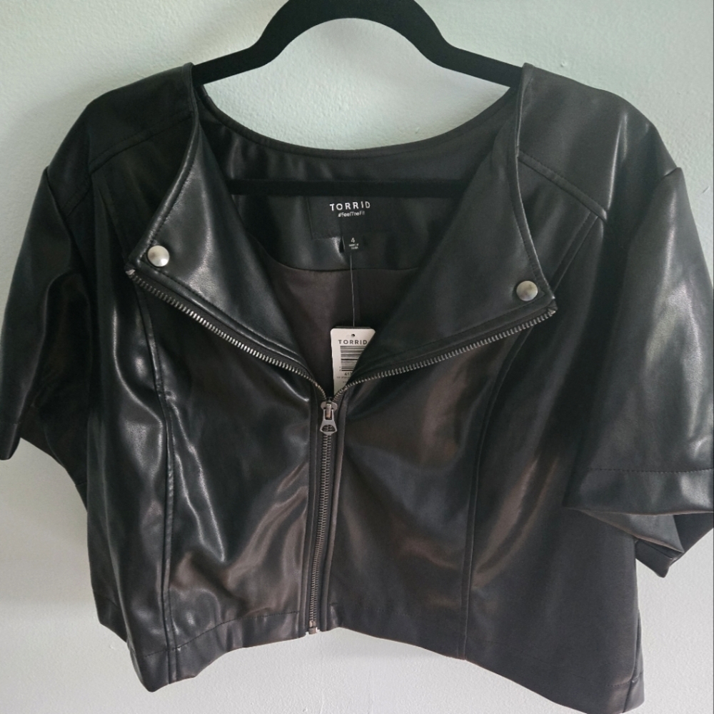 Torrid Black Cropped Leather Moto Jacket